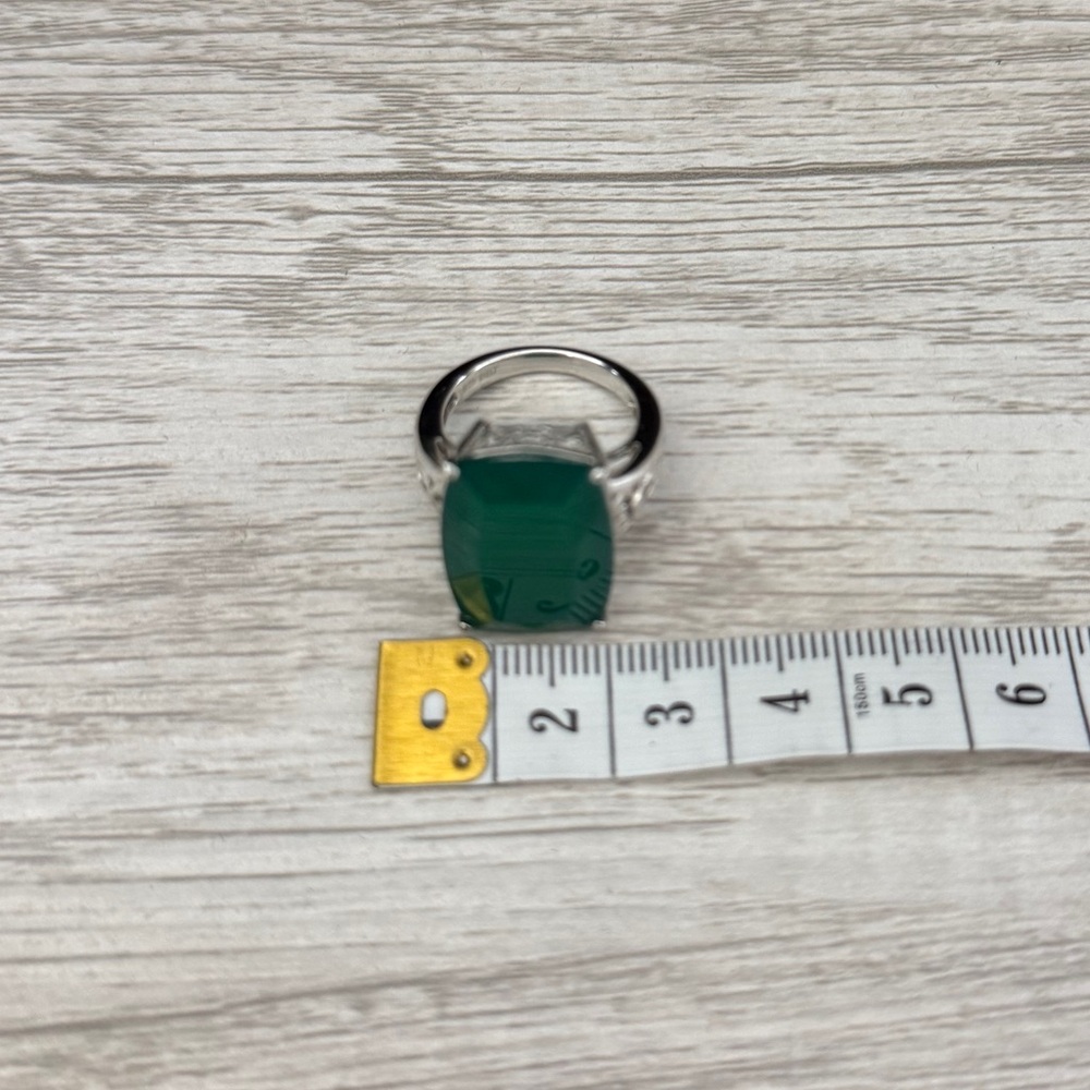 Jtv Ring Rectangular Cushion Green Spinel Rhodium… - image 4